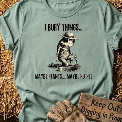 Comfort Colors® "Bury Things Maybe Plants Maybe People" T-Shirt – Funny Dark Humor Frog Gardening Tee, Sarcastic Plant Lover Unisex Shirt, Gothic Cottagecore Top-Pasimax