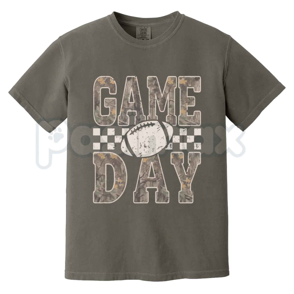 Comfort Colors® Camo Checkered Football Game Day T-Shirt – Trendy Gameday Fan Top, Distressed Camouflage Sports Mom Unisex Apparel-Pasimax