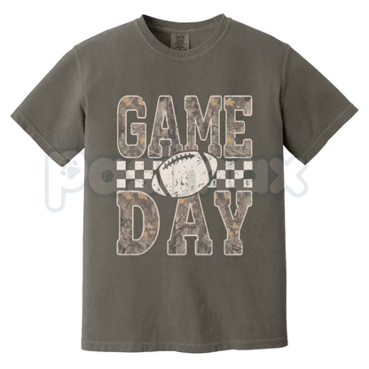 Comfort Colors® Camo Checkered Football Game Day T-Shirt – Trendy Gameday Fan Top, Distressed Camouflage Sports Mom Unisex Apparel-Pasimax