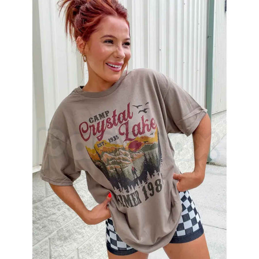 Comfort Colors® "Camp Crystal" Horror Movie T-Shirt – Vintage Crystal Lake Summer Camp Graphic Tee, Retro 80s Slasher Aesthetic Unisex Top-Pasimax