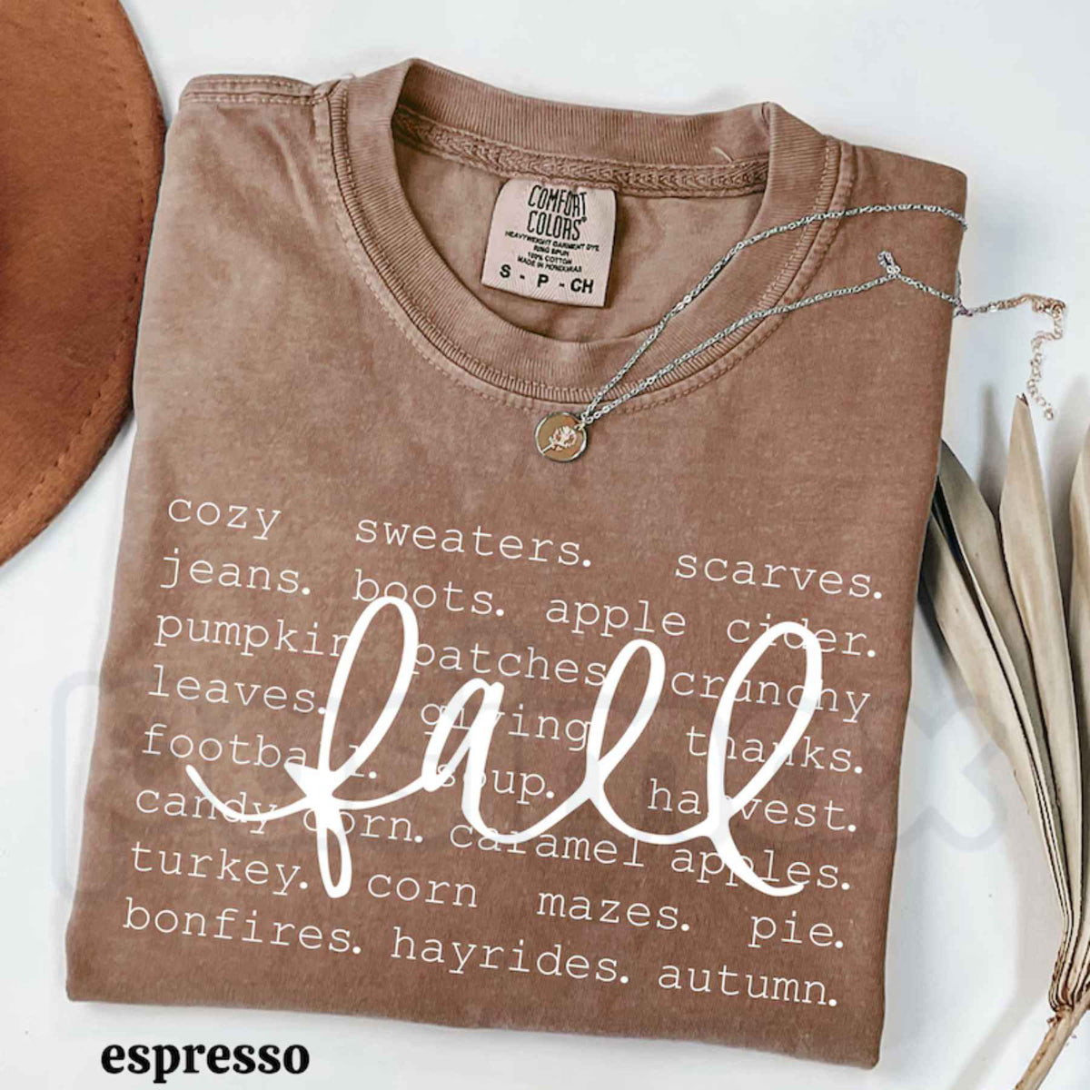 Comfort Colors® Cozy Fall T-Shirt – Autumn Favorites Word Graphic Tee, Pumpkin Patch & Thanksgiving Unisex Top & Gift-Pasimax