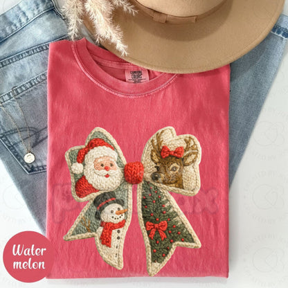 Comfort Colors® 'Cozy Knit Bows' T-Shirt – Rustic Christmas Sweater Graphic, Holiday Ribbon Aesthetic Tee, Vintage Festive Comfort-Pasimax