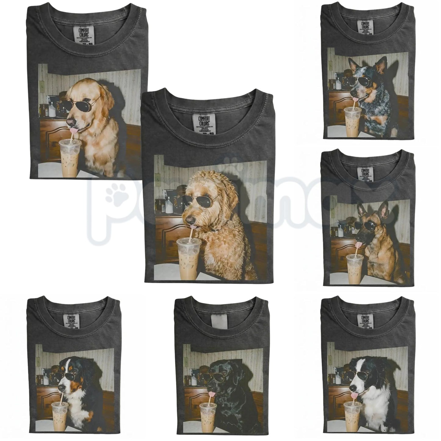 Comfort Colors® Custom Dog Breeds Drinking Iced Coffee T-Shirt – Vintage 90s Funny Edgy Dog Meme Tee, Aesthetic Coffee Lover Dog Mom Gift Shirt-Pasimax