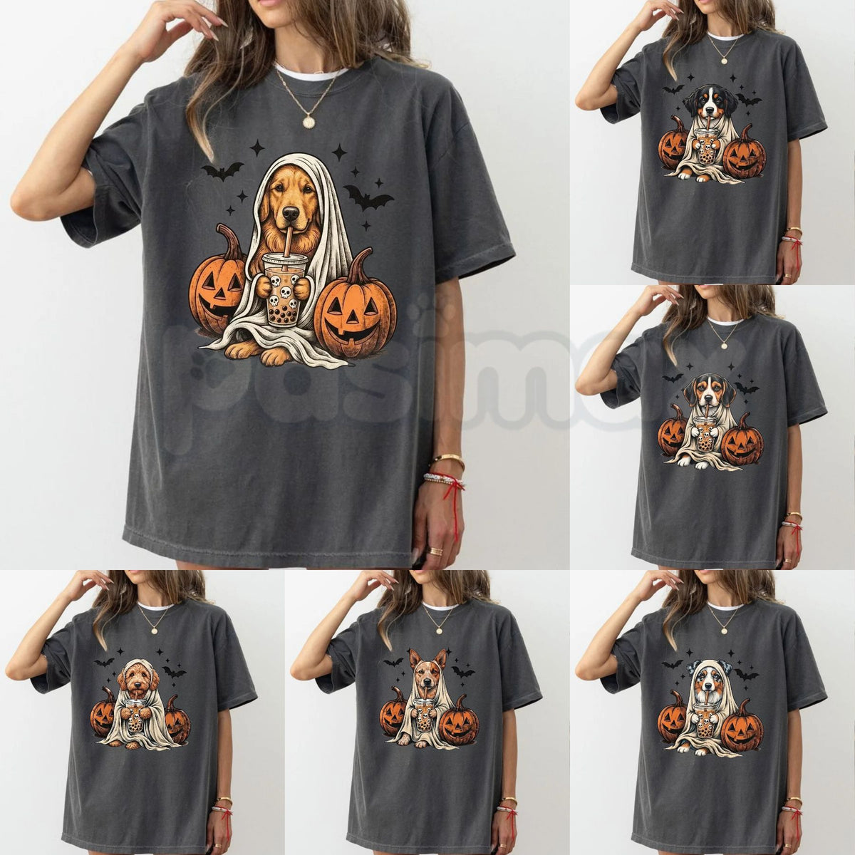 Comfort Colors® Custom Ghost & Boba Tea Halloween Dog T-Shirt – Spooky Season Bubble Tea Graphic Tee, Cute Ghost Dog Unisex Top & Gift-Pasimax