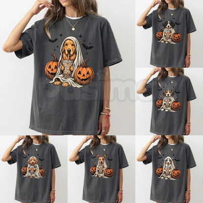 Comfort Colors® Custom Ghost & Boba Tea Halloween Dog T-Shirt – Spooky Season Bubble Tea Graphic Tee, Cute Ghost Dog Unisex Top & Gift-Pasimax