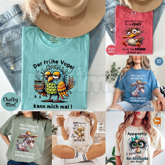 Comfort Colors® Cute Animal Humor Print T-Shirt – Funny Illustrated Creature Graphic Tee, Aesthetic Animal Lover Gift, Whimsical Vintage Cotton Shirt-Pasimax