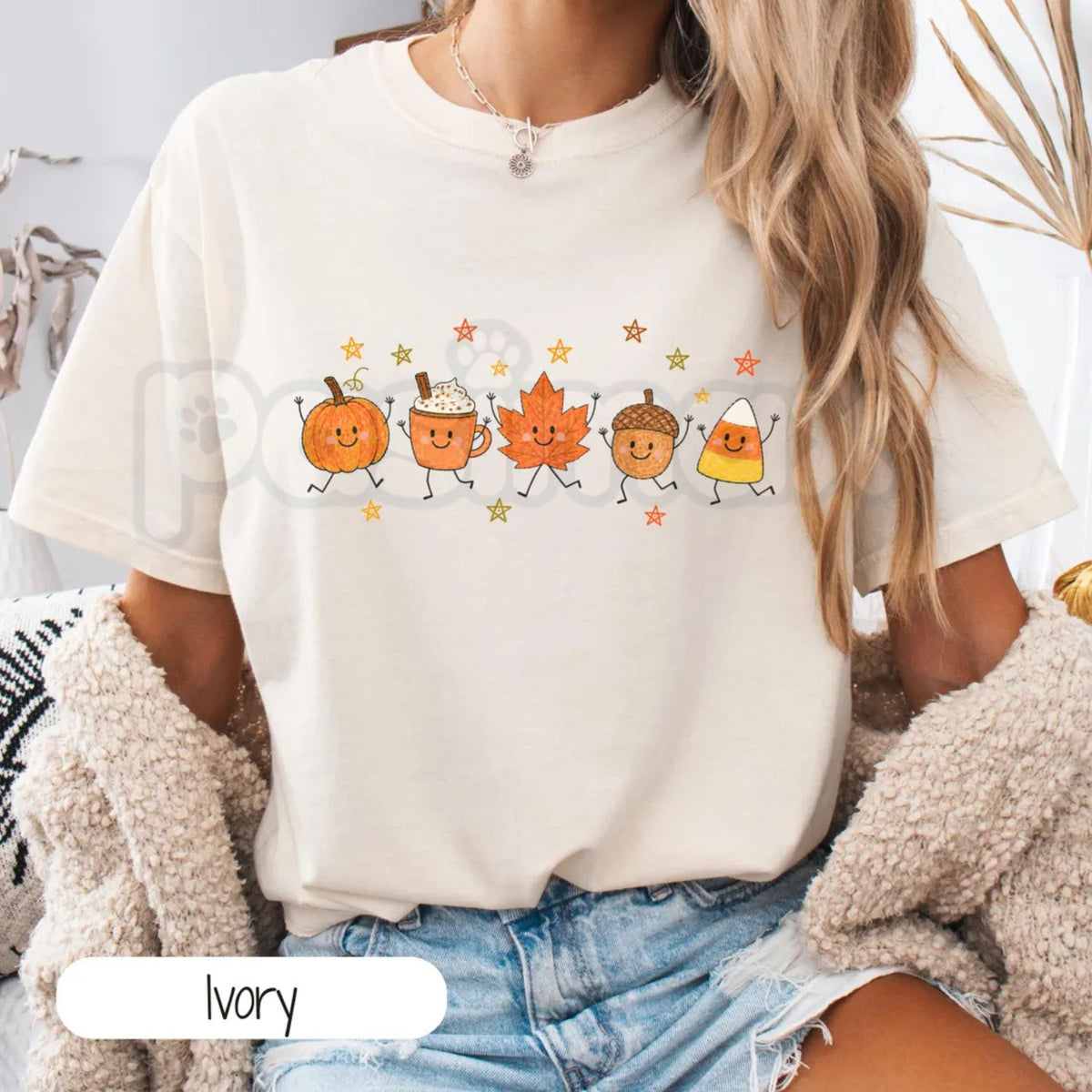 Comfort Colors® Cute Fall Doodle T-Shirt – Cozy Season Autumn Pumpkin Ghost Graphic Tee, Aesthetic Halloween Unisex Top & Gift for Her-Pasimax