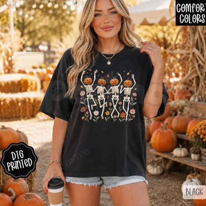 Comfort Colors® Dancing Skeletons T-Shirt – Trendy Fall Graphic Tee, Vintage Spooky Season Unisex Top-Pasimax