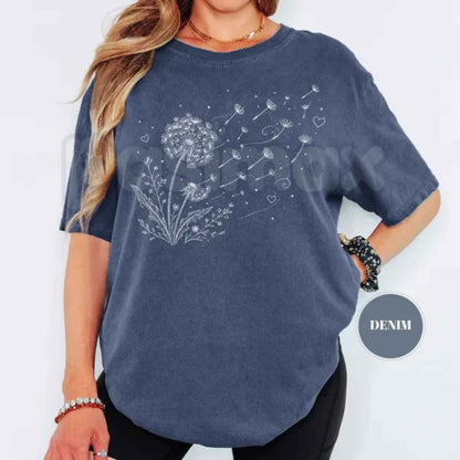 Comfort Colors® Dandelion Wildflower T-Shirt – Boho Floral Graphic Tee, Wish Flower Nature Aesthetic Unisex Top-Pasimax