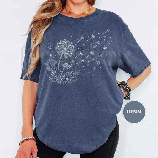 Comfort Colors® Dandelion Wildflower T-Shirt – Boho Floral Graphic Tee, Wish Flower Nature Aesthetic Unisex Top-Pasimax