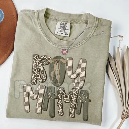 Comfort Colors® Distressed Camo Boy Mama T-Shirt – Western Bolt Camouflage Tee, Retro Boy Mom Graphic Shirt, Vintage Mother's Day Gift-Pasimax