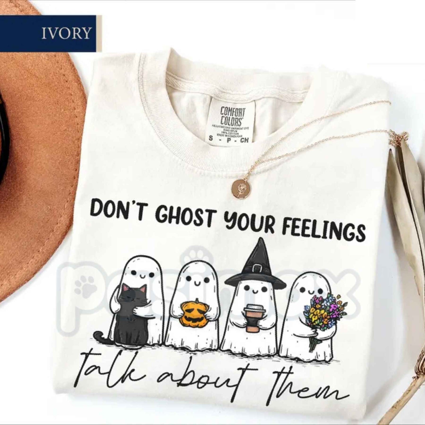 Comfort Colors® "Don't Ghost Your Feelings" T-Shirt – Mental Health Awareness Graphic Tee, Halloween School Counselor Unisex Top-Pasimax