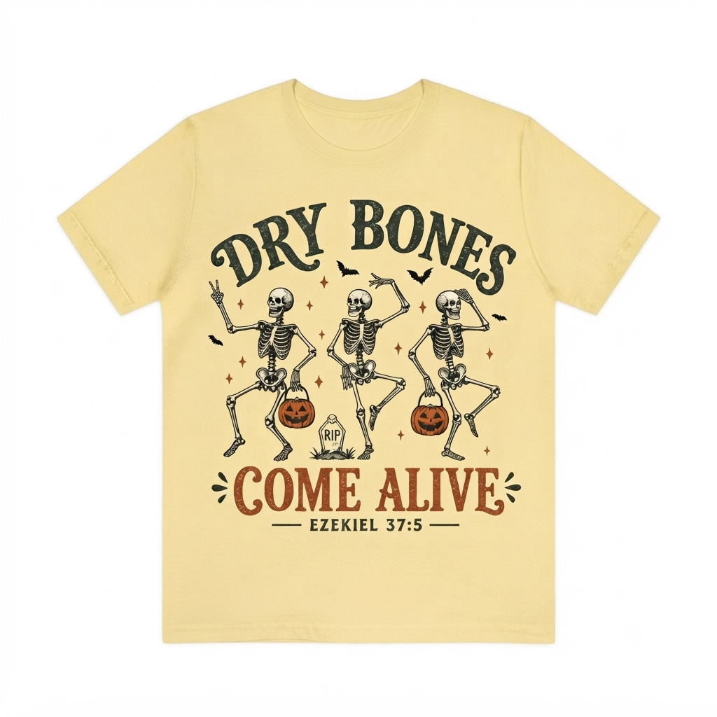 Comfort Colors® Dry Bones Come Alive Christian Halloween T-Shirt – Dancing Skeleton Bible Verse Graphic Tee, Faith-Based Fall Unisex Top & Gift-Pasimax