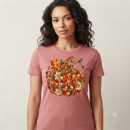 Comfort Colors® Elegant Rhinestone Pumpkin T-Shirt – Faux Diamond Halloween Graphic Tee, Cute Autumn Party Unisex Top & Gift-Pasimax