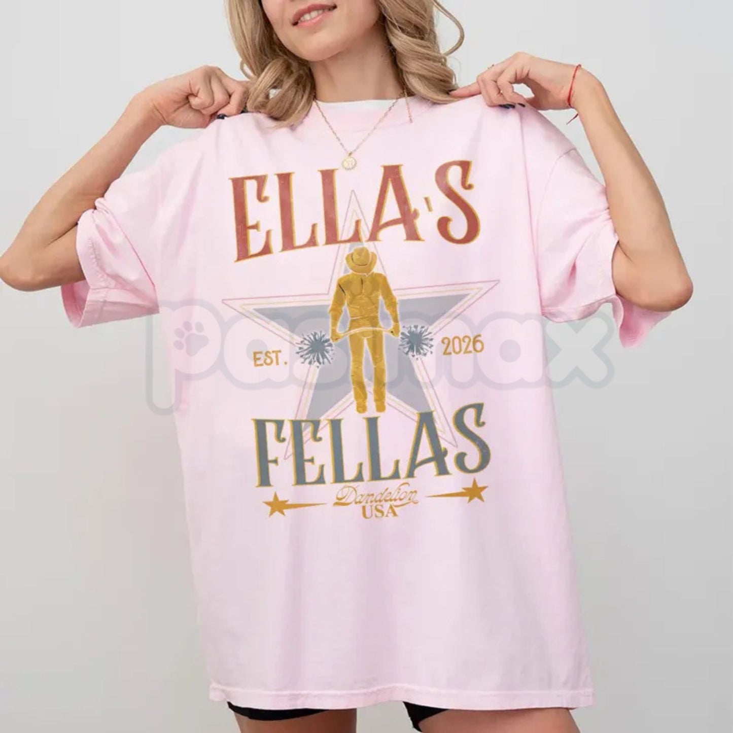 Comfort Colors® "Ella's Fellas" T-Shirt – Retro Western Cowboy Graphic Tee, Custom Wedding or Bachelorette Party Shirt, Vintage Aesthetic Cowboy Gift-Pasimax