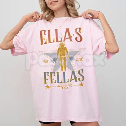 Comfort Colors® "Ella's Fellas" T-Shirt – Retro Western Cowboy Graphic Tee, Custom Wedding or Bachelorette Party Shirt, Vintage Aesthetic Cowboy Gift-Pasimax