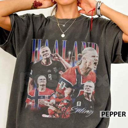 Comfort Colors® Erling "The Viking" Soccer Y2K Graphic T-Shirt – Retro Norway Aesthetic Futbol Tribute Tee, Funny 2000s Style Unisex Top-Pasimax