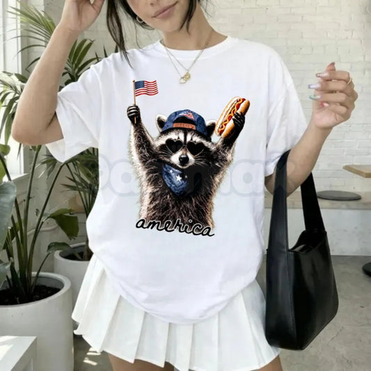 Comfort Colors® "Feral & Free" Raccoon 4th of July T-Shirt – Funny Patriotic Graphic Tee, Raccoon Lover Trash Panda Independence Day Holiday Top-Pasimax