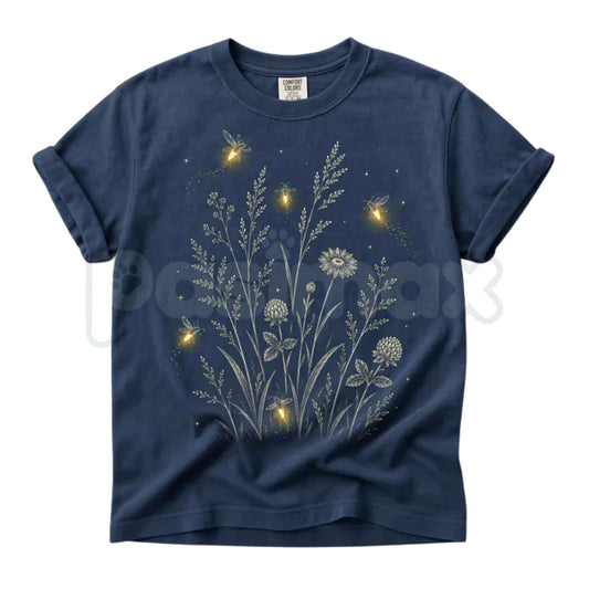 Comfort Colors® Firefly Wildflower T-Shirt – Cottagecore Lightning Bug Graphic Tee, Boho Garden Botanical Nature Unisex Top & Gift-Pasimax