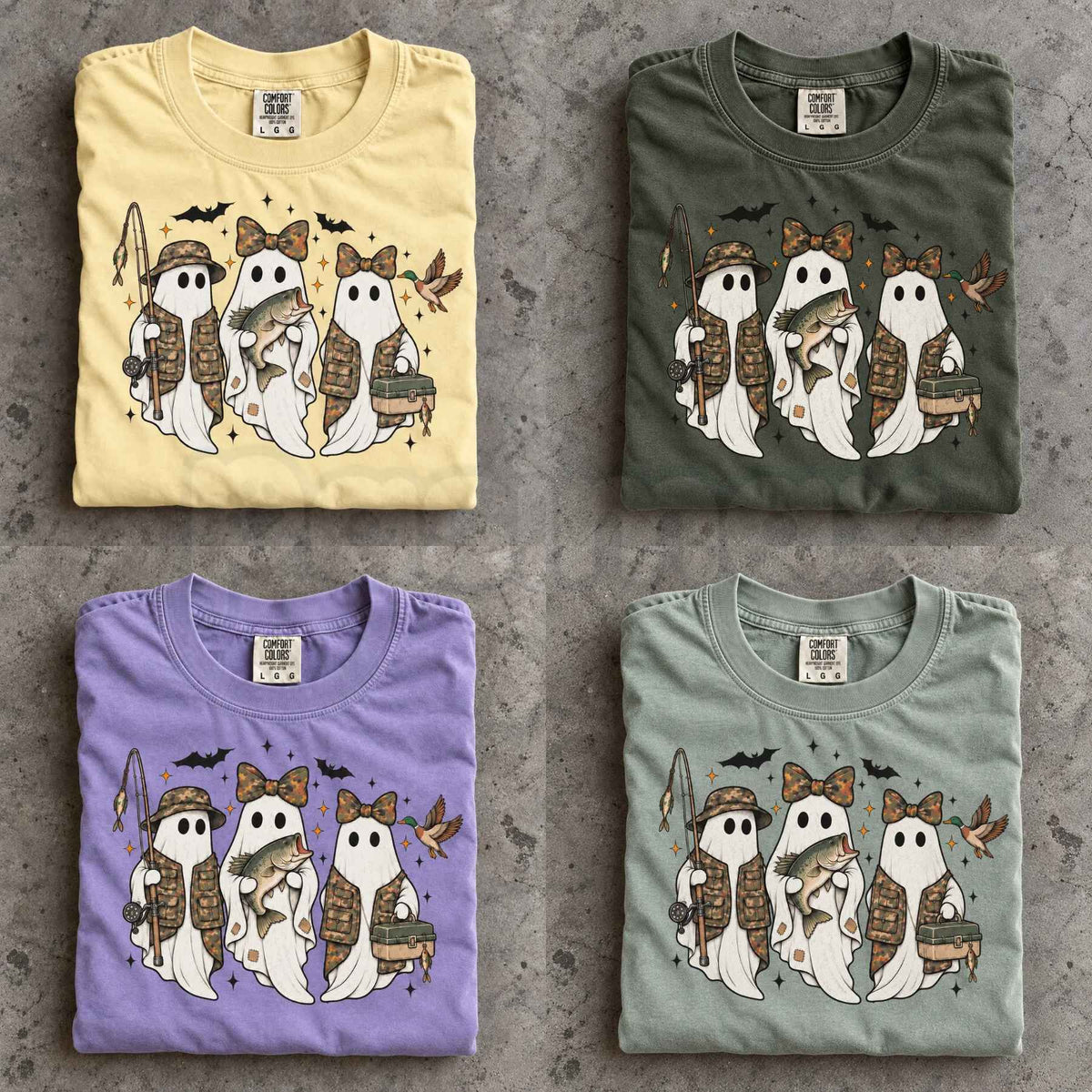 Comfort Colors® Fishing Season Ghosts T-Shirt – Camo Ghost Fishing Halloween Graphic Tee, Retro Outdoorsman Unisex Top & Gift-Pasimax