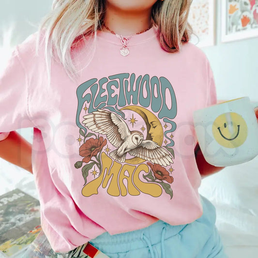 Comfort Colors® Fleetwood Mac Celestial Owl T-Shirt – Vintage 70s Rock Band Graphic Tee, Retro Stevie Nicks Crescent Moon Boho Music Unisex Top & Gift-Pasimax