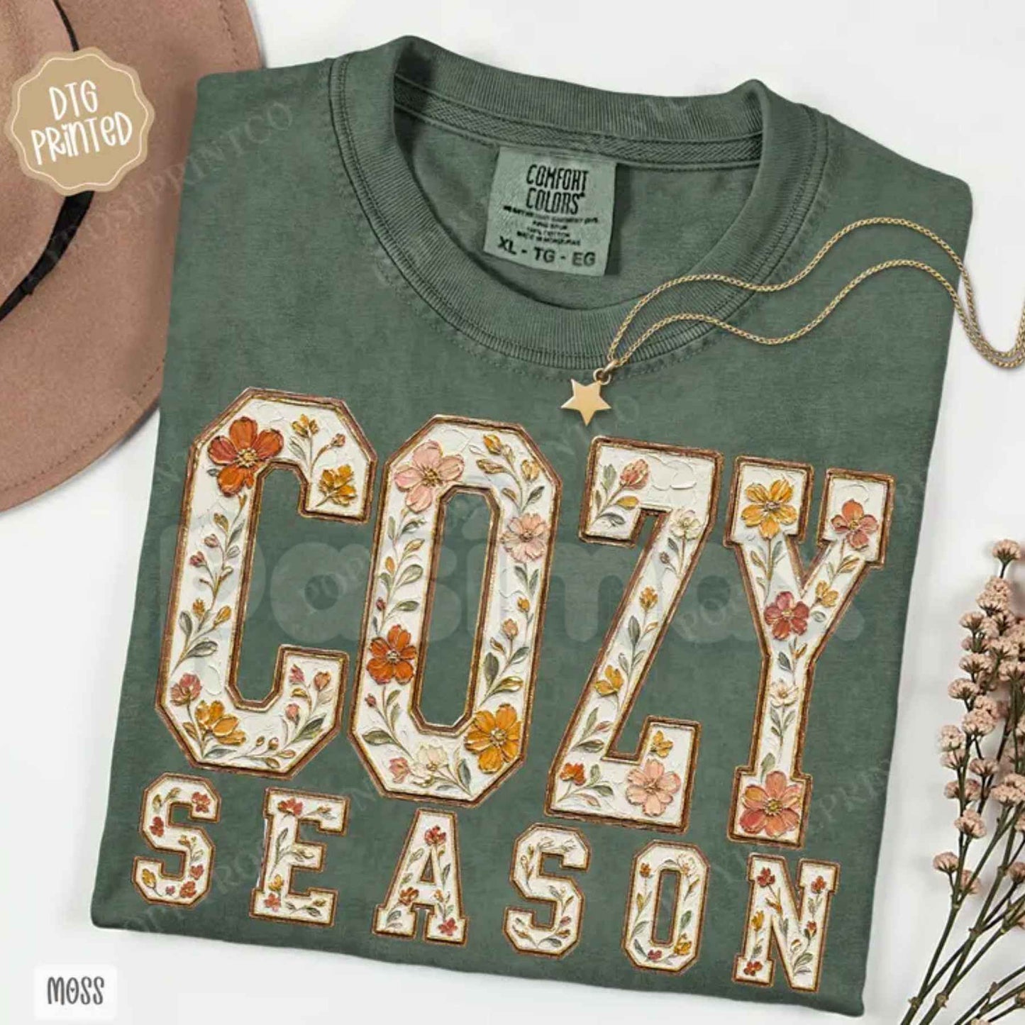 Comfort Colors® Floral "Cozy Season" T-Shirt – Trendy Autumn Botanical Graphic Tee, Aesthetic Fall Womenswear Unisex Top-Pasimax