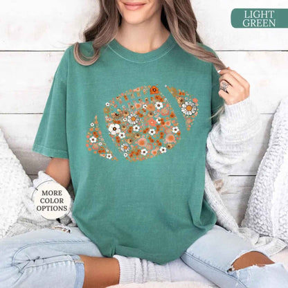 Comfort Colors® Floral Football T-Shirt – Game Day Graphic Tee, Retro Touchdown & Football Mom Unisex Top & Gift-Pasimax