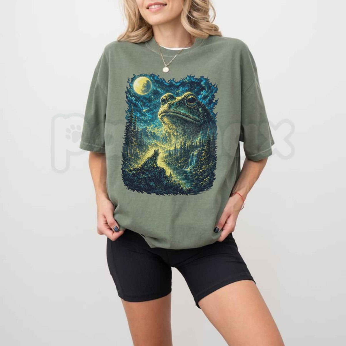 Comfort Colors® Frog Howling to the Moon T-Shirt – 90s Full Moon Animal Graphic Tee, Retro Cottagecore Nature Lover Unisex Top & Gift-Pasimax
