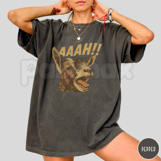 Comfort Colors® Funny Goat Halloween T-Shirt – Quirky Farm Animal Meme Graphic Tee, Retro Goat Lover Unisex Top & Gift-Pasimax
