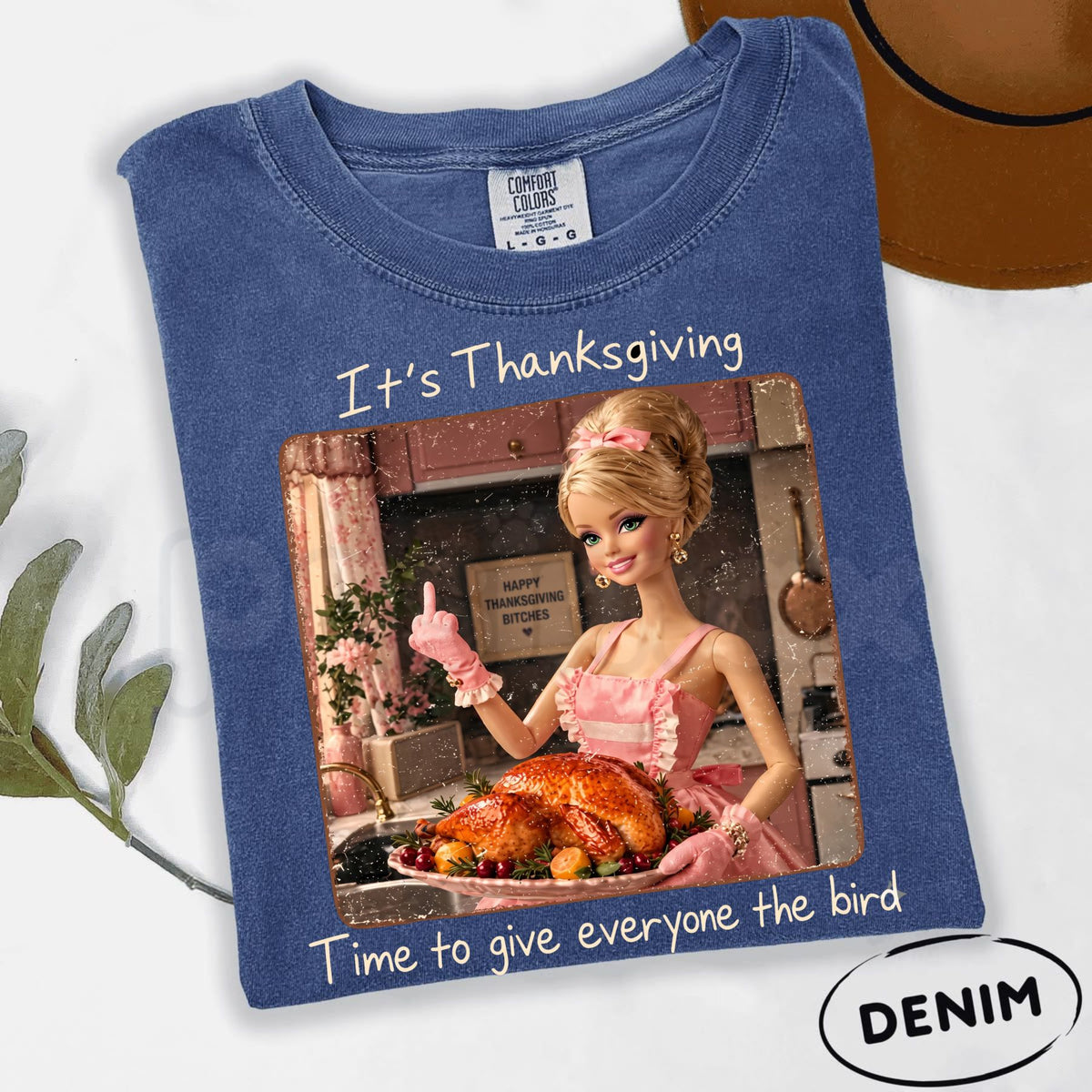 Comfort Colors® Funny Thanksgiving Doll Face T-Shirt – Retro Sarcastic Holiday Graphic Tee, Quirky Turkey Day Unisex Top & Gift-Pasimax