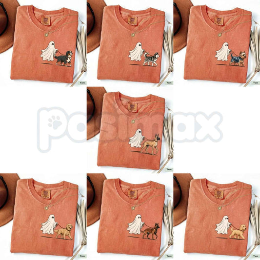 Comfort Colors® Ghost Walking Dog Halloween T-Shirt – Retro Spooky Season Graphic Tee, Cute Puppy Pumpkin Unisex Top-Pasimax