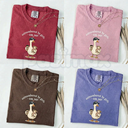 Comfort Colors® Girl Dad T-Shirt – Funny "Outnumbered By Girls" Duck Graphic Tee, Cute Father's Day Gift, Retro Dad Life Daughter Squad Shirt-Pasimax