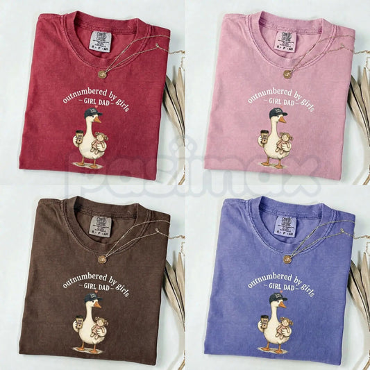Comfort Colors® Girl Dad T-Shirt – Funny "Outnumbered By Girls" Duck Graphic Tee, Cute Father's Day Gift, Retro Dad Life Daughter Squad Shirt-Pasimax