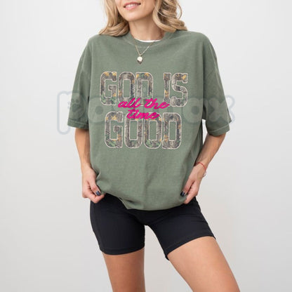Comfort Colors® "God Is Good" Camo T-Shirt – Aesthetic Christian Faith Tee, Trendy Camouflage Religious Shirt, Vintage Spiritual Streetwear Top-Pasimax