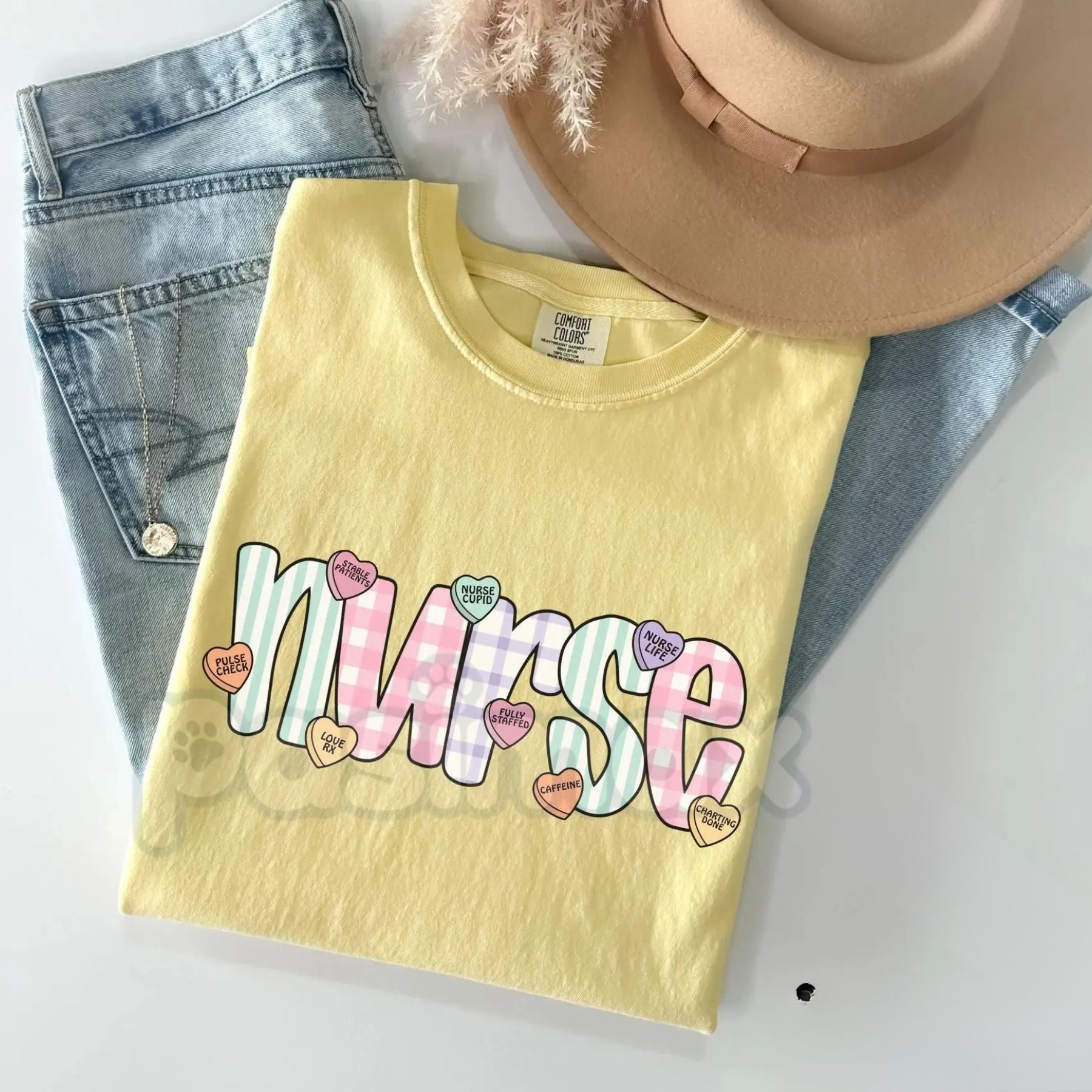 Comfort Colors® Groovy Nurse Valentine’s Tee – Retro Candy Heart Nursing Shirt, Boho Healthcare V-Day Gift, Vintage Pastel Medical T-Shirt-Pasimax