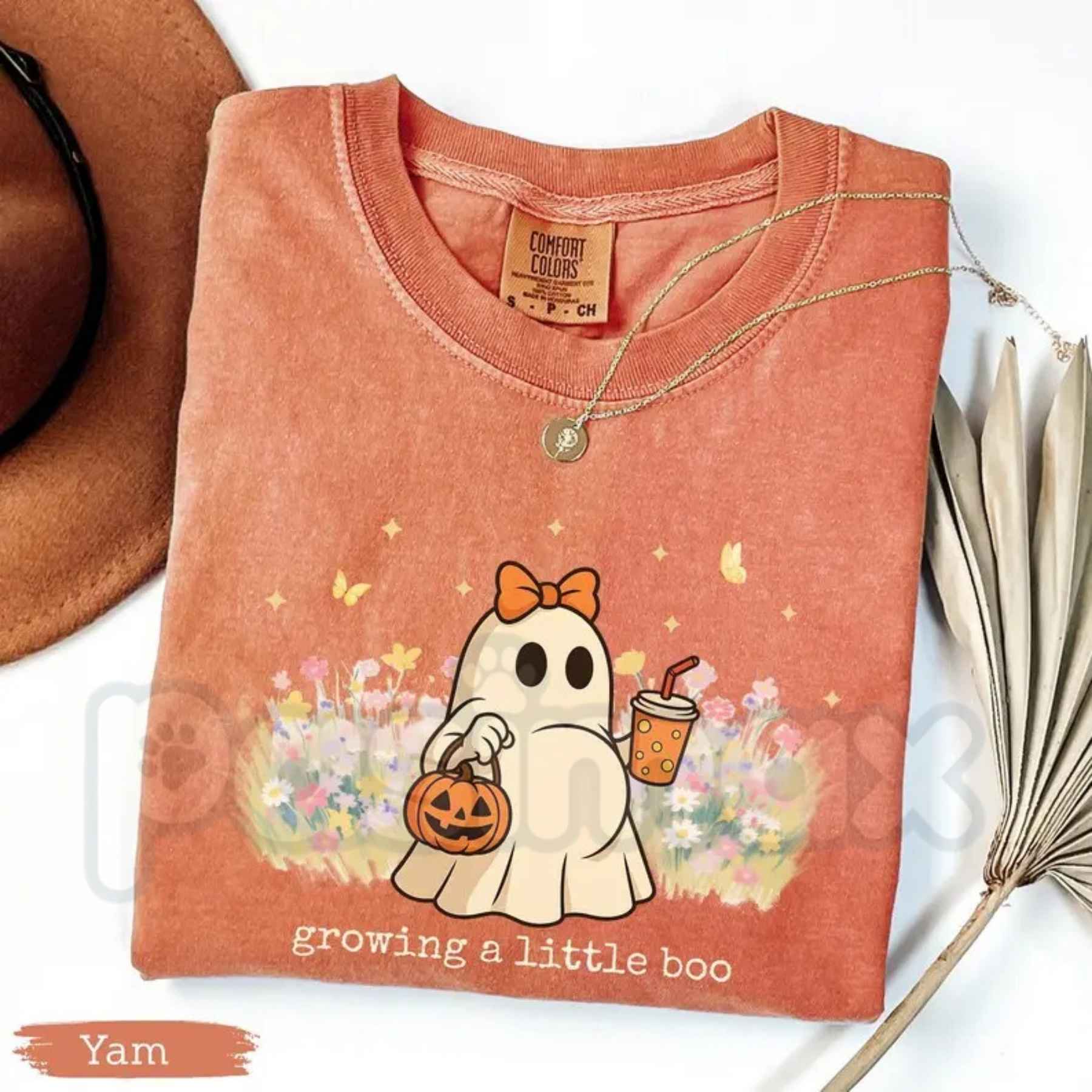 Comfort Colors® Growing A Little Boo Halloween Maternity T-Shirt – Funny Pregnancy Announcement Graphic Tee, Spooky Expecting Mom Unisex Top-Pasimax