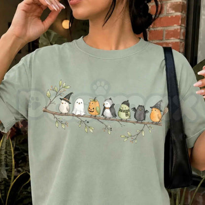 Comfort Colors® Halloween Bird T-Shirt – Birds on a Branch Graphic Tee, Cute Spooky Costume Bird Lover Unisex Top & Gift-Pasimax