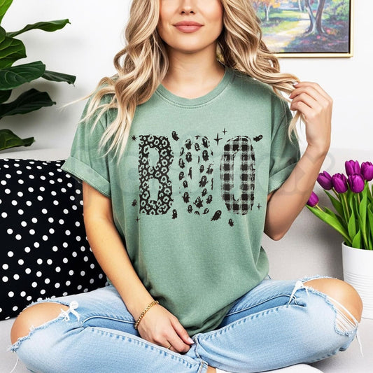Comfort Colors® Halloween Boo T-Shirt – Leopard Print Ghost Graphic Tee, Cute Spooky Season Unisex Top & Women's Fall Gift-Pasimax