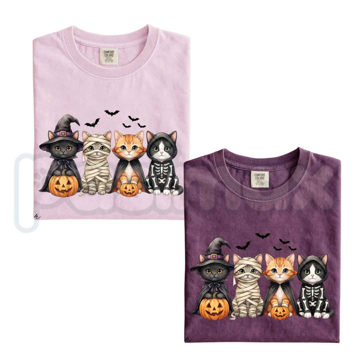 Comfort Colors® Halloween Cat T-Shirt – Spooky Cats & Pumpkin Graphic Tee, Retro Cat Lover Fall Unisex Top & Gift-Pasimax