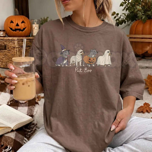Comfort Colors® Halloween Pitbull T-Shirt – Spooky Ghost Dog Graphic Tee, Cute Pittie Pumpkin Unisex Top & Gift-Pasimax