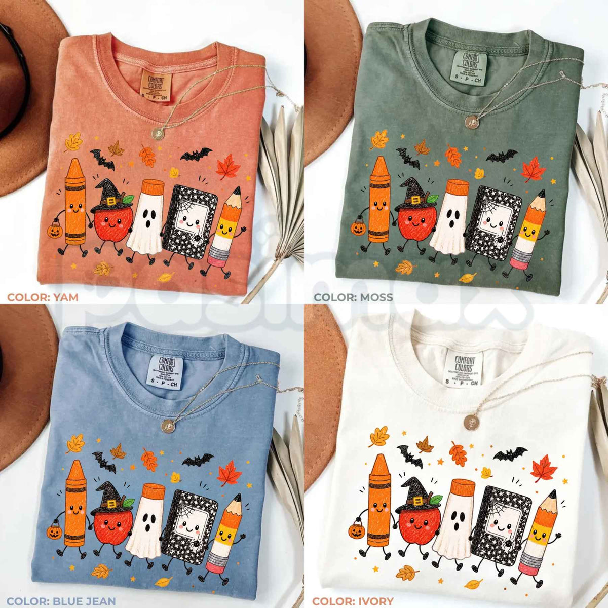 Comfort Colors® Halloween Teacher T-Shirt – Cute Spooky School Doodles Graphic Tee, Retro Educator Unisex Top & Gift-Pasimax