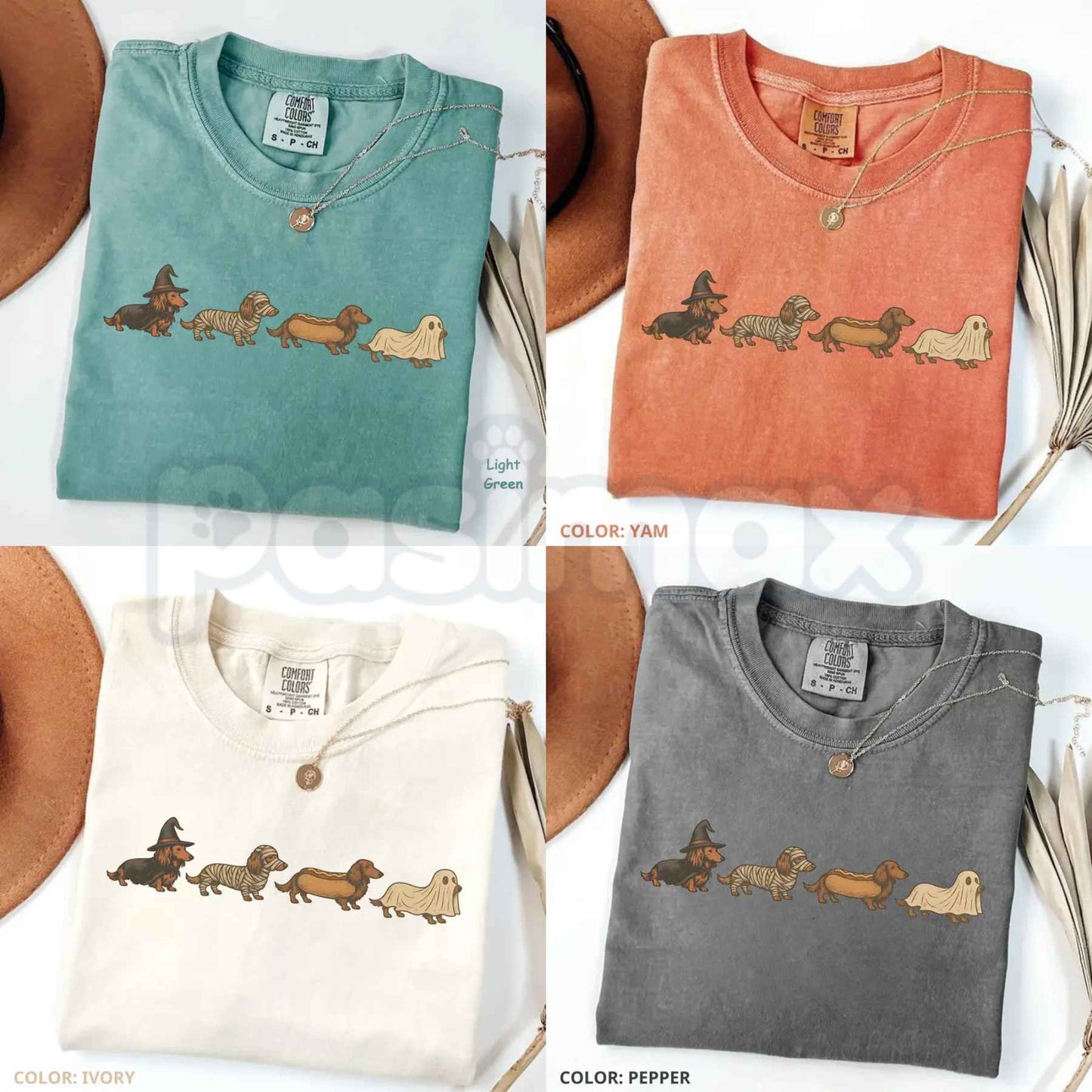 Comfort Colors® Halloween Wiener Dog T-Shirt – Funny Dachshund Costume Graphic Tee, Retro Spooky Season Pet Lover Unisex Top-Pasimax