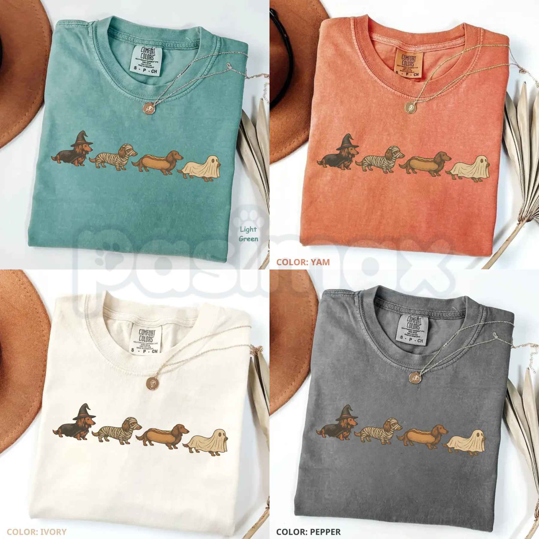 Comfort Colors® Halloween Wiener Dog T-Shirt – Funny Dachshund Costume Graphic Tee, Retro Spooky Season Pet Lover Unisex Top-Pasimax