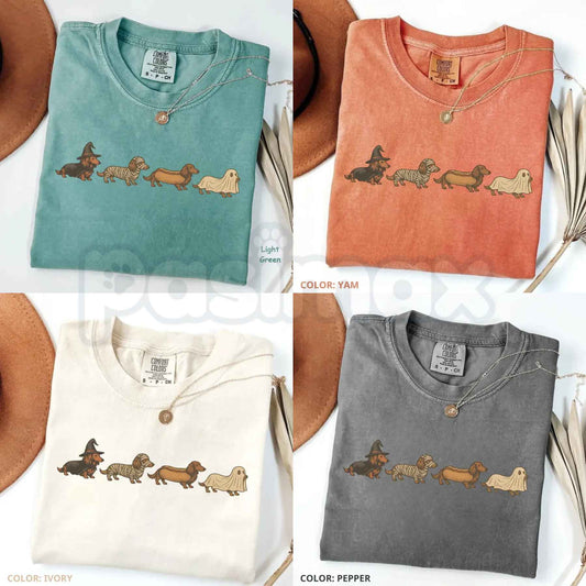 Comfort Colors® Halloween Wiener Dog T-Shirt – Funny Dachshund Costume Graphic Tee, Retro Spooky Season Pet Lover Unisex Top-Pasimax