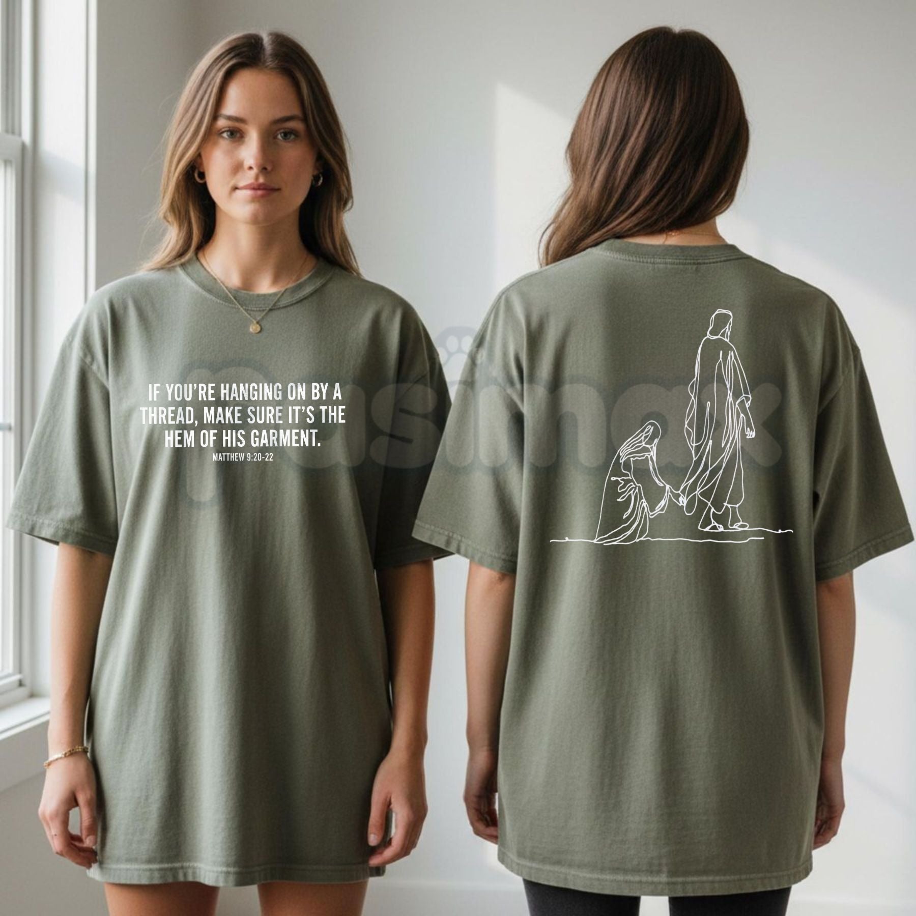 Comfort Colors® "Hang By The Hem Of His Garment" Christian T-Shirt – Vintage Bible Verse Graphic Tee, Matthew 9:20-22 Faith & Healing Scriptural Top Gift-Pasimax