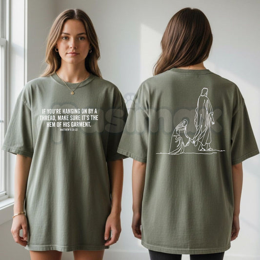 Comfort Colors® "Hang By The Hem Of His Garment" Christian T-Shirt – Vintage Bible Verse Graphic Tee, Matthew 9:20-22 Faith & Healing Scriptural Top Gift-Pasimax