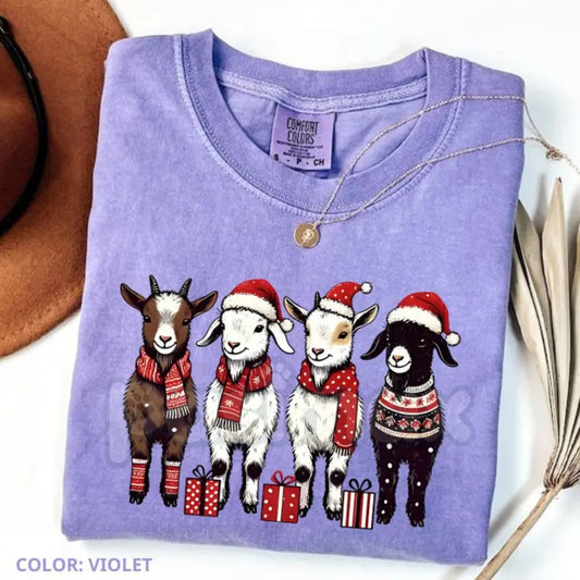 Comfort Colors® 'Happy Holla-Days' Goat T-Shirt – Funny Christmas Farm Animal Tee, Cute Western Holiday Gift-Pasimax