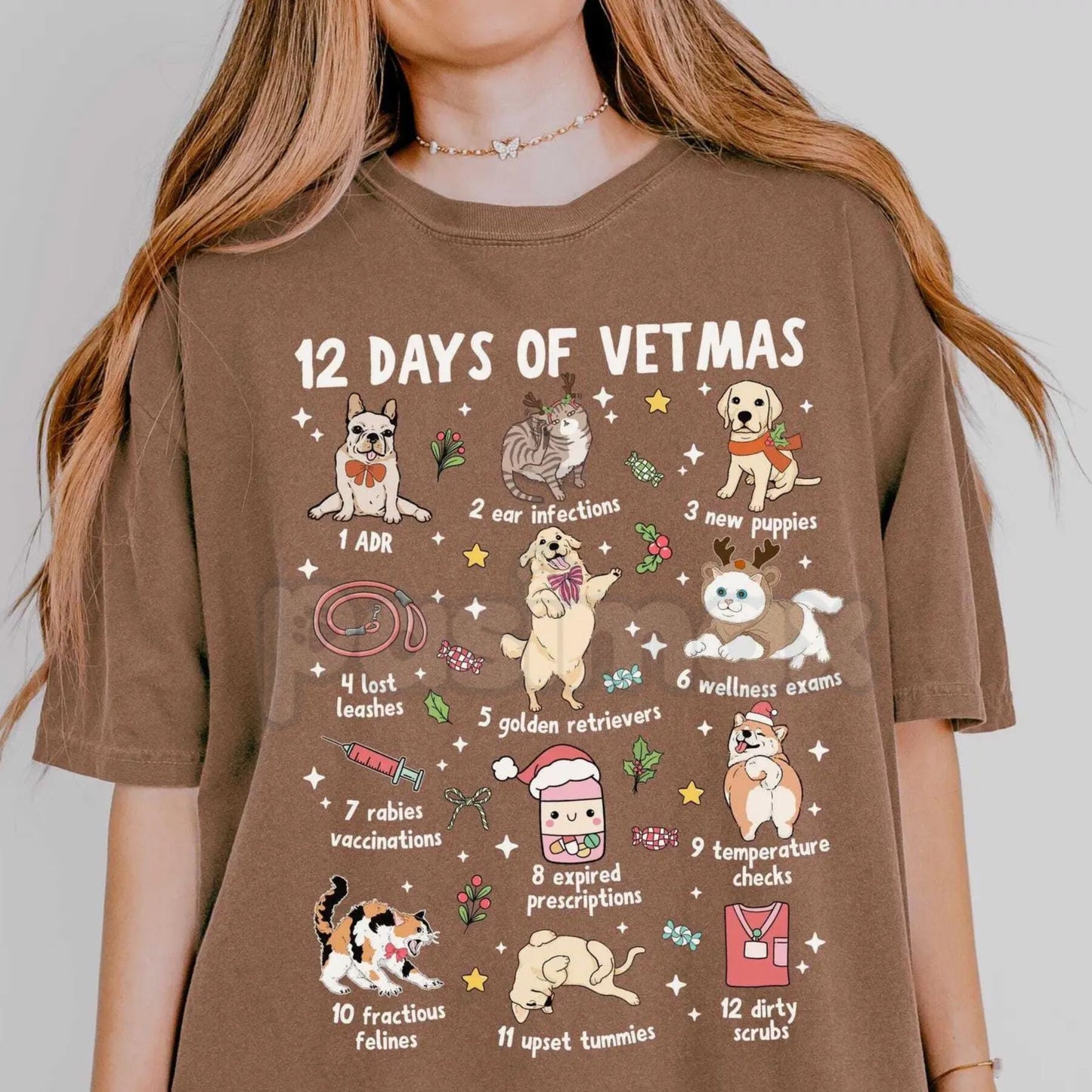 Comfort Colors® 'Happy Holla-Days & Healthy Paws' Vet Med T-Shirt – Veterinary Technician Christmas Apparel, Cozy Animal Care Gift-Pasimax