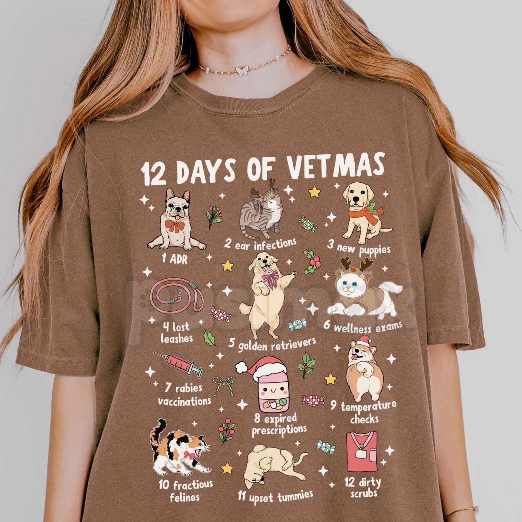 Comfort Colors® 'Happy Holla-Days & Healthy Paws' Vet Med T-Shirt – Veterinary Technician Christmas Apparel, Cozy Animal Care Gift-Pasimax