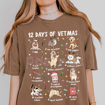 Comfort Colors® 'Happy Holla-Days & Healthy Paws' Vet Med T-Shirt – Veterinary Technician Christmas Apparel, Cozy Animal Care Gift-Pasimax